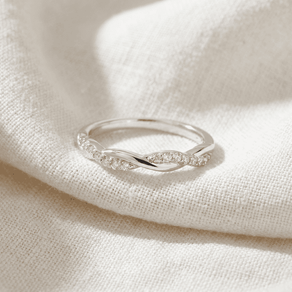 Pompeii 1/5Ct Diamond Infinity Wedding Ring Womens 14k White Gold Interwoven Stack Band