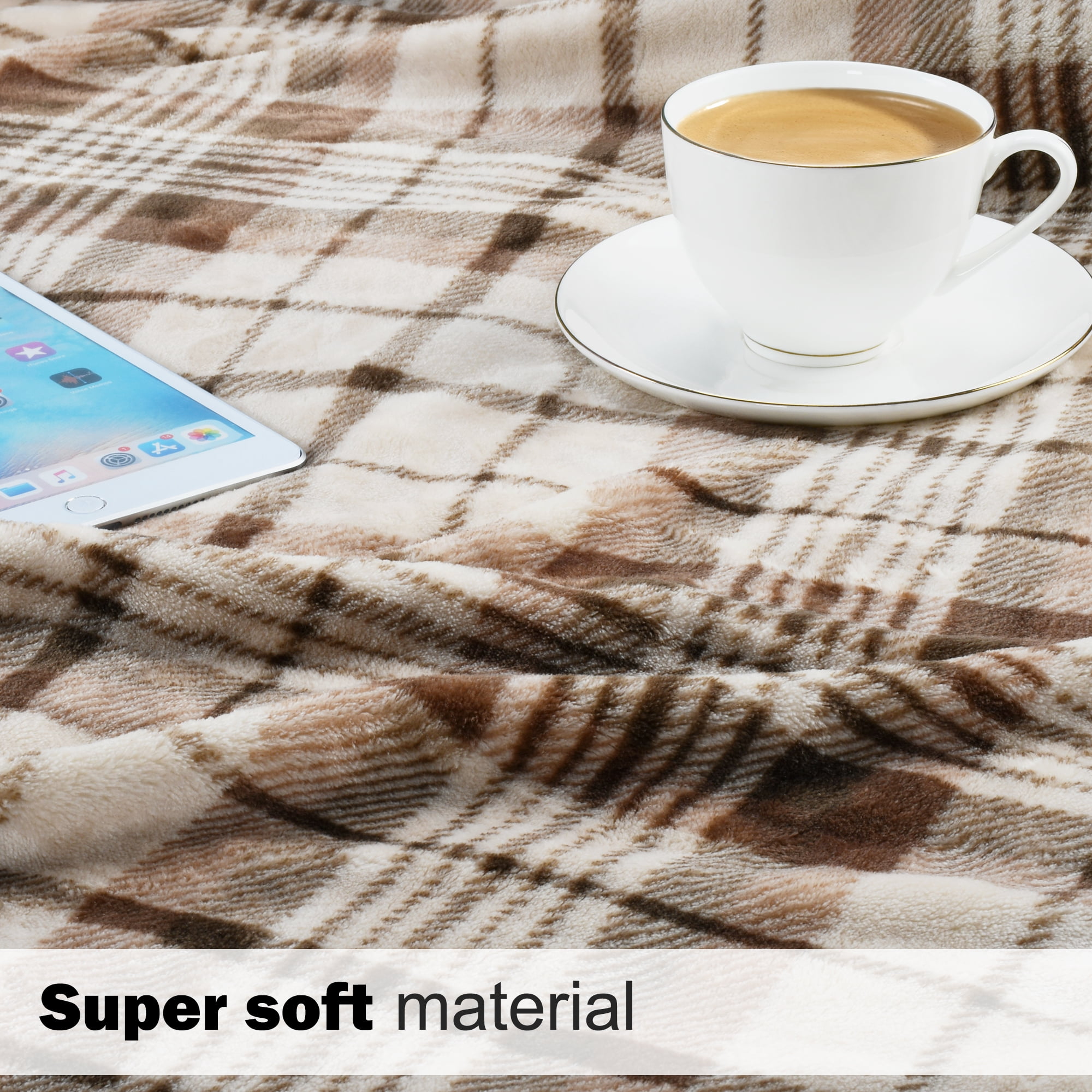 Tirrinia Brown Buffalo Plaid Fleece Blanket 50’’ X 60’’ Flannel TV Throw Microfiber-Super Soft & Comfy for Bedding Sofa Car Camping, All Seasons, Machine Washable