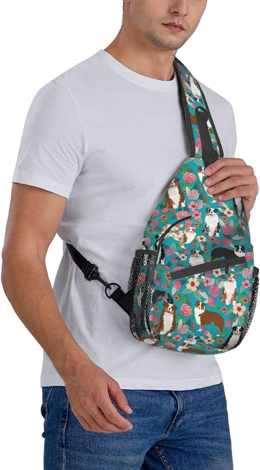Australian Shepherd Dogs Pattern Sling Bag Crossbody Hiking Travel Chest Bags Backpack Shoulder Daypack for Women Men