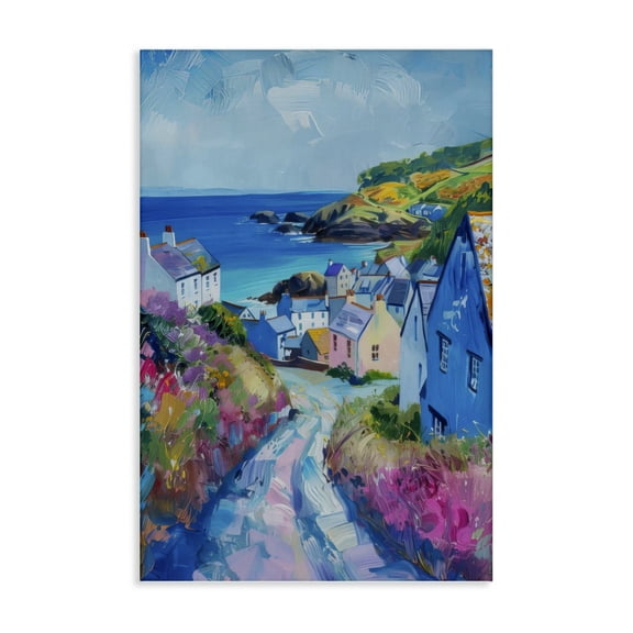 Stupell Industries Seaside Town Overlook Landscape & Nature Painting Wrapped Canvas Canvas Art Print Wall Art, 16 x 24