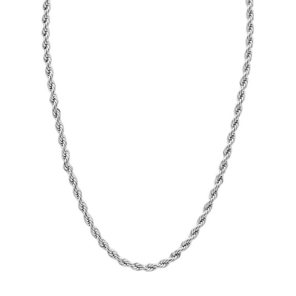 Men's Silver-Tone Stainless Steel 2.3MM Rope Link 20" Chain Necklace - Brilliance Fine Jewelry