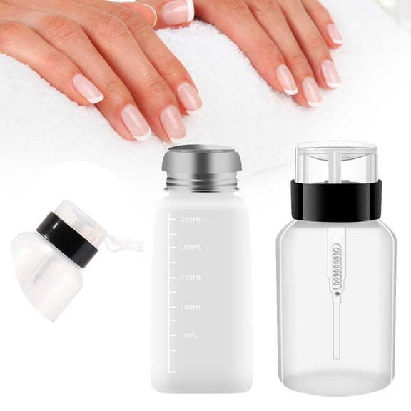 Pump Dispenser Bottle For Nail Polish Remover Push Down Empty Plastic Makeup Remover Liquid Pumping Dispenser Bottle, 4.7x2.4 inch, Clear 1Pack