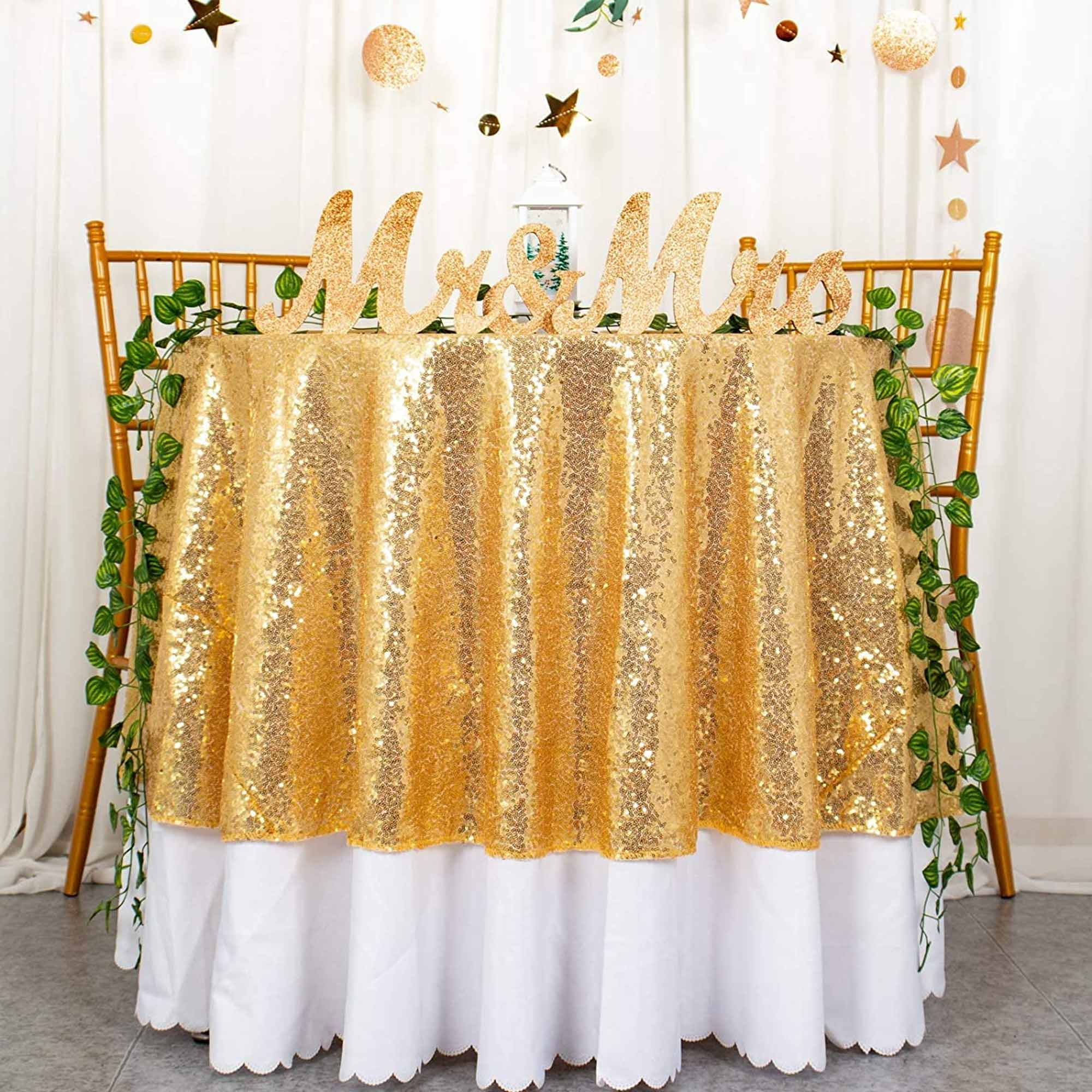 Juyafio Round Tablecloth Sequin Tablecloth Glitter Tablecloth Table Cover for Wedding Birthday Party Decor