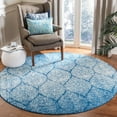 thumbnail image 1 of Safavieh Madison Collection MAD604N Glam Ogee Trellis Distressed Non-Shedding Stain Resistant Living Room Bedroom Area Rug, 6'7" x 6'7" Round, Navy / Blue, 1 of 1