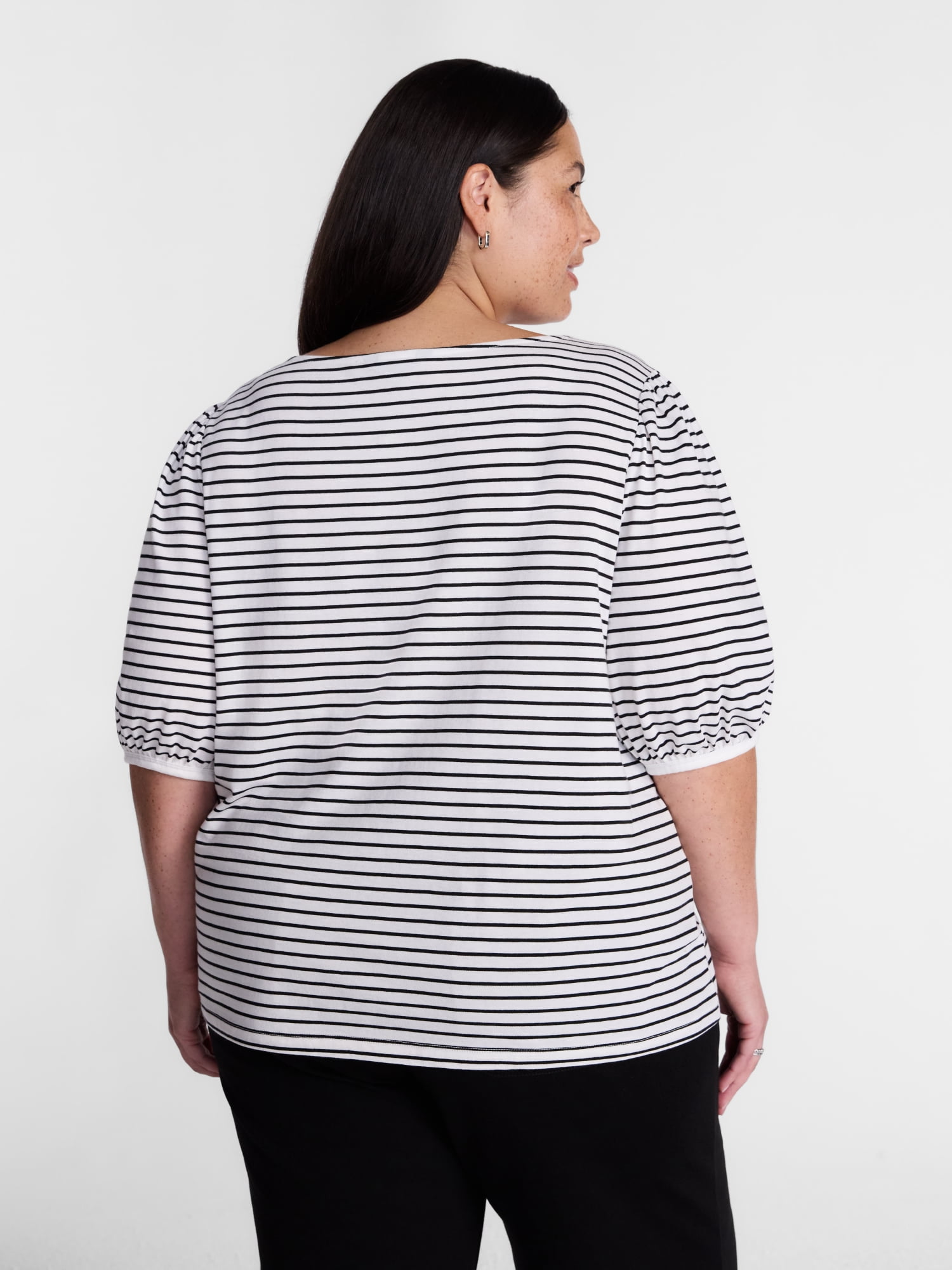 Terra & Sky Women’s Plus Dropped Shoulder Top with Elbow Length Puff Sleeves, Sizes 0X-5X