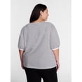 thumbnail image 3 of Terra & Sky Women’s Plus Dropped Shoulder Top with Elbow Length Puff Sleeves, Sizes 0X-5X, 3 of 5