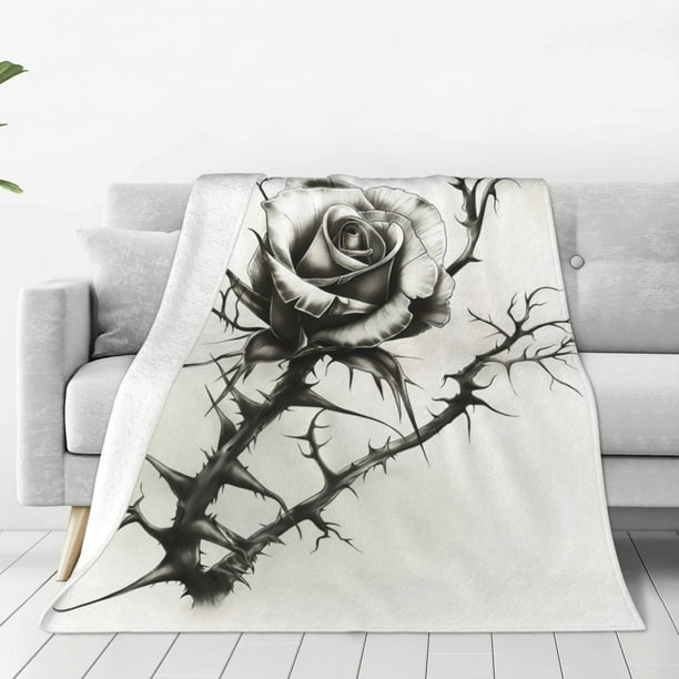 Balery Black And White Rose Manta de Felpa Suave y Acogedora – Cobija de Franela Aterciopelada para Cama, Lavable y Cálida para Sofá, Mascotas, Transpirable-40"x30"