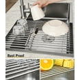 thumbnail image 4 of Tomorotec 17.7" x 12.5" Roll Up Dish Drying Rack Over Sink Drying Rack Sink Cover Kitchen Sink Accessories Gadget Multipurpose Organizer Foldable Stainless Steel Drainer, 4 of 8