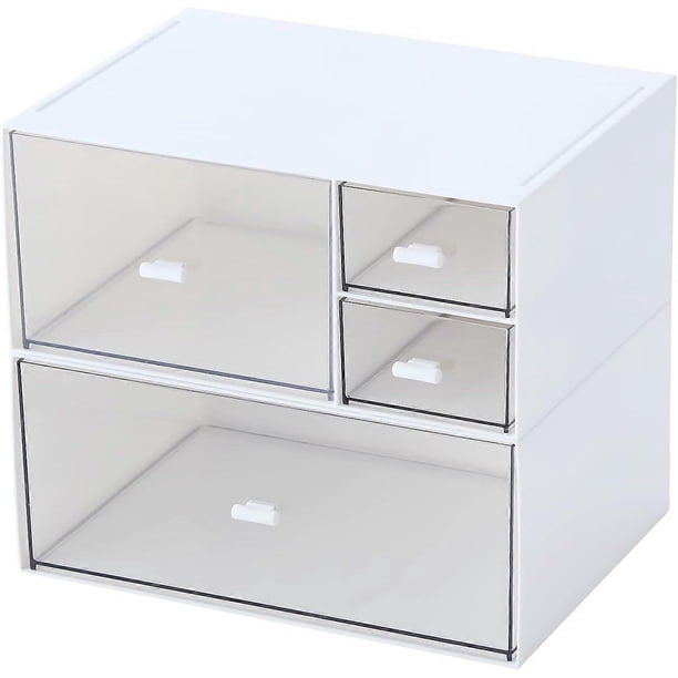 Desk Organizer with 4 Drawers,Makeup Organizer,Plastic Miscellaneous Storage,Dresser Organizer,Desk Organizer,Bathroom Counter or Vanity,White