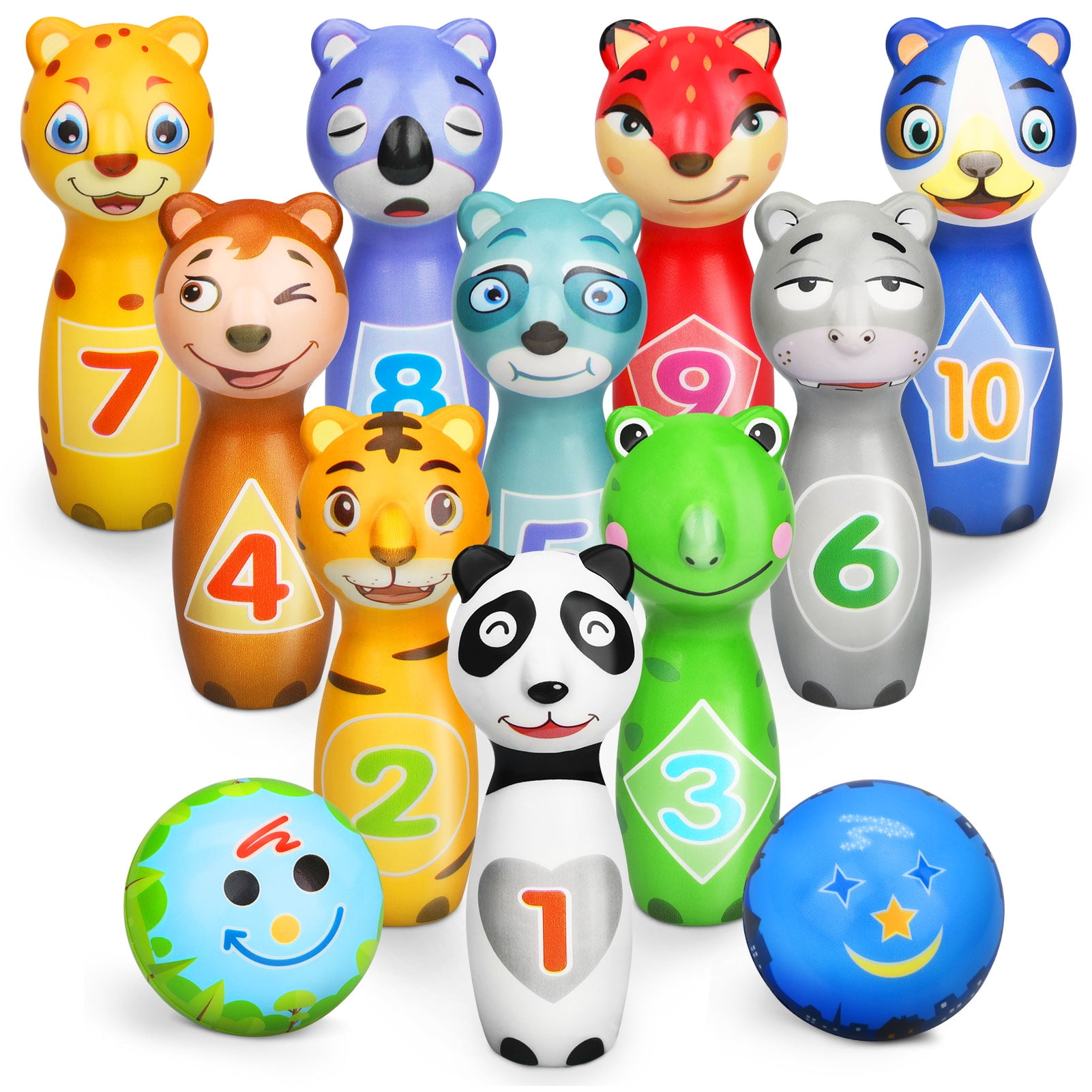 Sanlebi Kids Bowling Set for Toddlers - Soft Foam 10 Pins and 2 Ball with  Cute Animals Bowling Toys for Boys Toddlers 