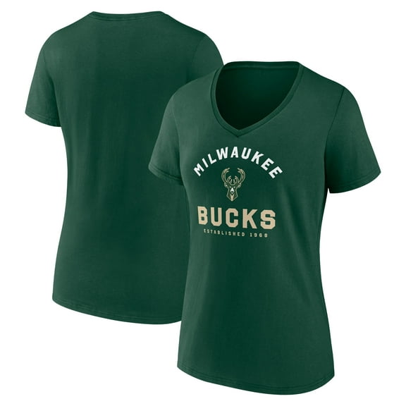 Women's Logo Athletic Hunter Green Milwaukee Bucks Unrivaled V-Neck T-Shirt