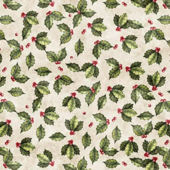Wonderful Christmastime Holly Toss Cream Cotton Fabric (Yard)