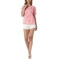 thumbnail image 2 of INSPIRE CHIC Mother's Day Women's Chiffon Tops Short Sleeves Ruffled Trim Floral Work Office Blouse XL Pink, 2 of 6