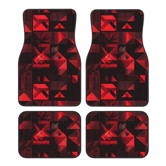 Crystal Fleece Car Floor Mats Set Of Four - Bottom Injection Molded For Easy Installation To Prevent Interior Contamination Suitable For Most Cars Darkred Geometric Patterns_4