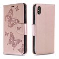 thumbnail image 3 of Allytech iPhone XS Max Case (6.5"), Slim Fit PU Leather Folio Butterfly Embossed Shockproof Wrist Hand Strap Flip Cards Holder Wallet Case TPU Back Cover for Apple iPhone XS Max, Pink, 3 of 8