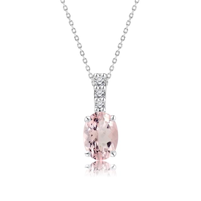 Collar JeenMata con Colgante de Turmalina Rosa de Corte Ovalado 1,25 Quilates para Mujer en Oro Blanco 18 K sobre Plata
