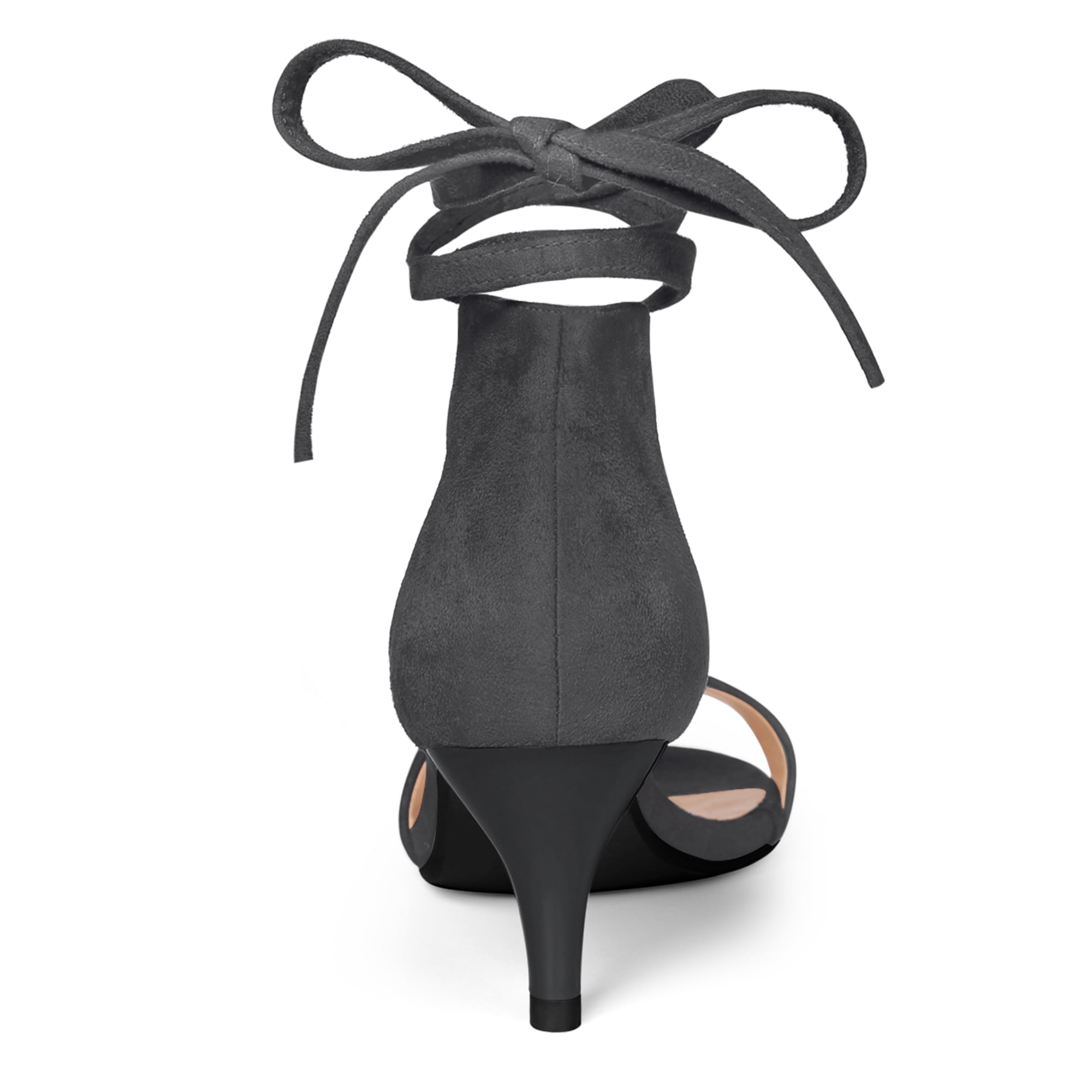 DARING DIVA Women's Casual Stylish Lace Up Black Sandals with Kitten Heel Grey 6