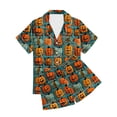 thumbnail image 5 of Feancey Womens Halloween Pajamas Sets Short Sleeve Button Down Sleepwear Elastic Waist Shorts Lounge Set Holiday Novelty Printed Pj Two Piece Multicolor XXL, 5 of 6