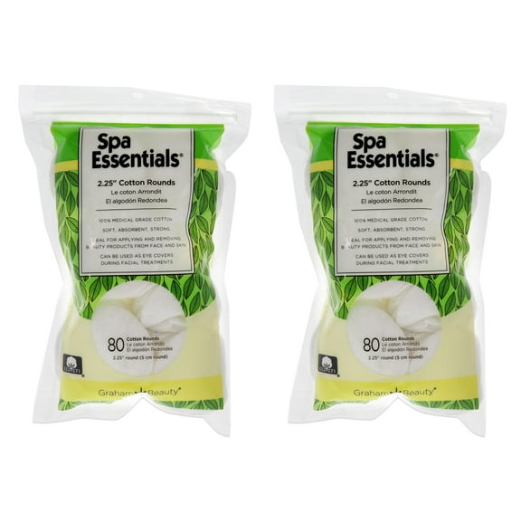 Spa Essentials Cotton Rounds - 2.25 - Pack of 2 , 80 Count Cotton Pads