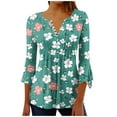 thumbnail image 2 of Womens 3/4 Sleeve Tops Print Casual Fashion T Shirt Button V Neck Blouse Tunic Tops, 2 of 7