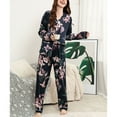 thumbnail image 5 of SWSMCLT Women's Long Sleeve Pajamas Set Silky Comfy Spring Fall Thin V Neck 2 Piece Lounge Set Soft Pjs Satin Holiday Flower 10-12, 5 of 5