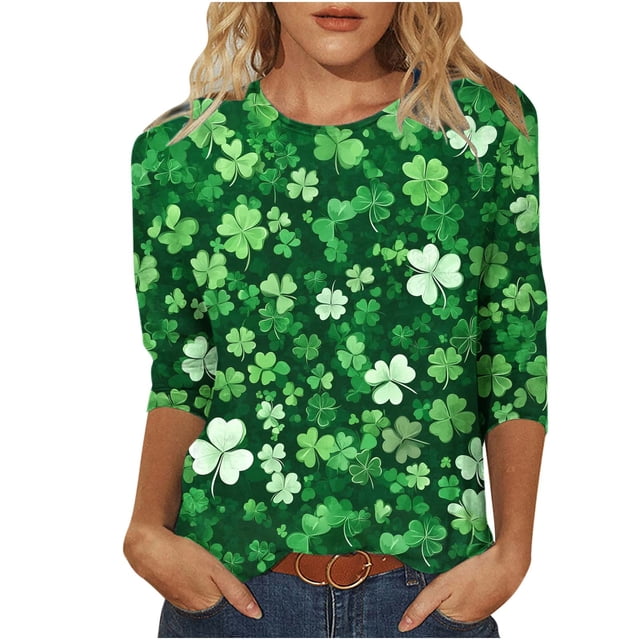 Mujeres 3/4 Manga Tops Y Blusas Impresas Cuello Redondo Casual Camiseta, Mujeres 3/4 Manga Tops para el Uso de Primavera Y Verano