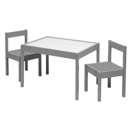 Your Zone 3-Piece Dry Erase and Wood Activity Table and Chairs Set, Gray, 25u0022 x 19u0022 x 18u0022