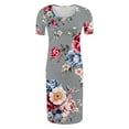 thumbnail image 4 of breaise Solid Color & Floral Side Ruch Maternity Dress Crew Neck Bodycon Dress Short Sleeve Baby Shower Dress Casual Lounge Pregnancy Dress Daily Wear, 4 of 6