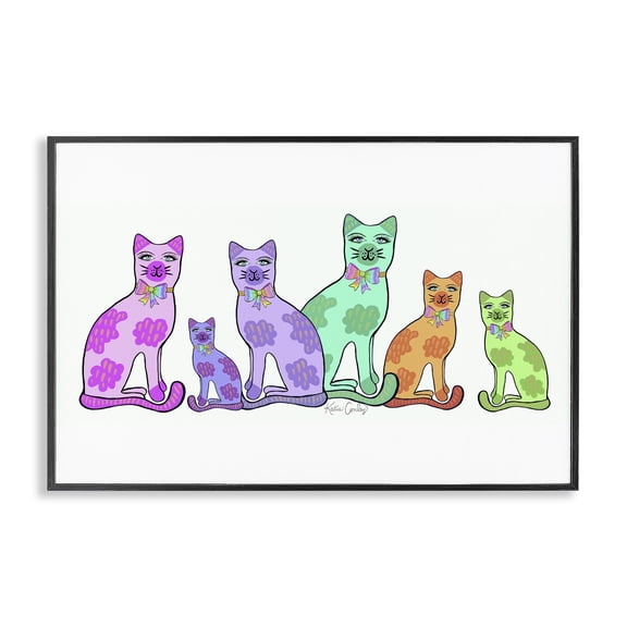 Stupell Industries Funky Whimsical Cats Animals Painting Black Framed Art Print Wall Art, 18 x 12