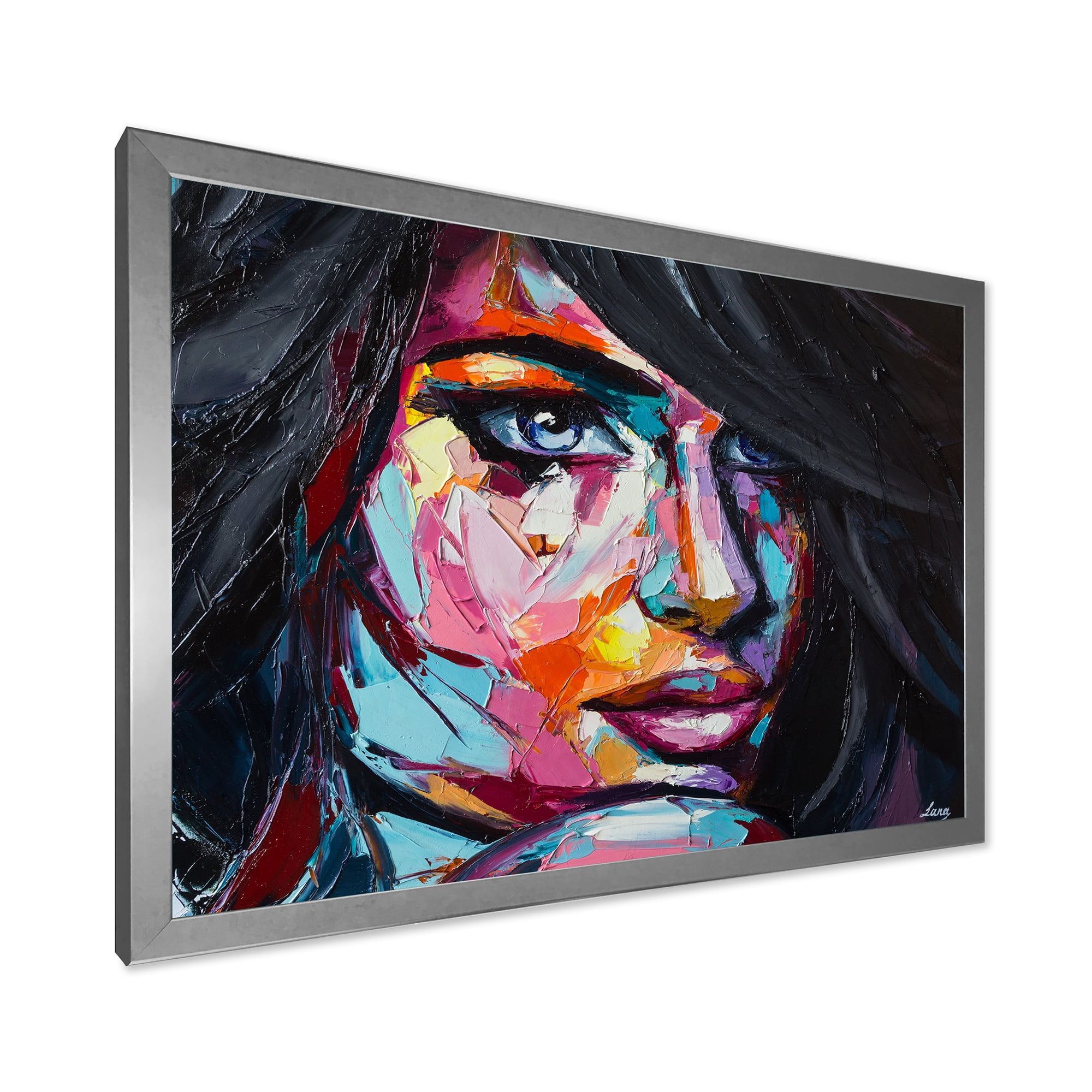 Designart 'Abstract Colorful Fantasy Portrait Of A Young Woman II' Modern Framed Art Print