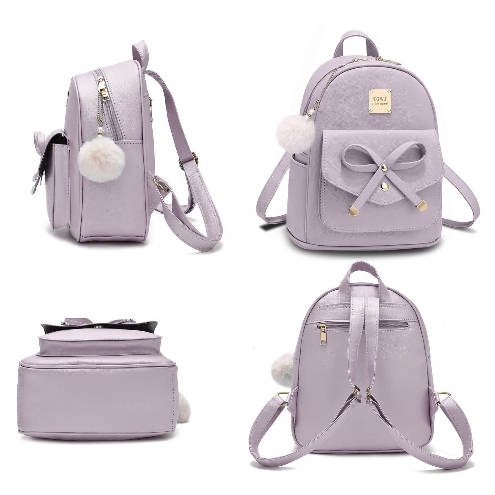 Girls Mini Leather Backpack Purse 3 Pieces Set Bowknot Small  display picture 3