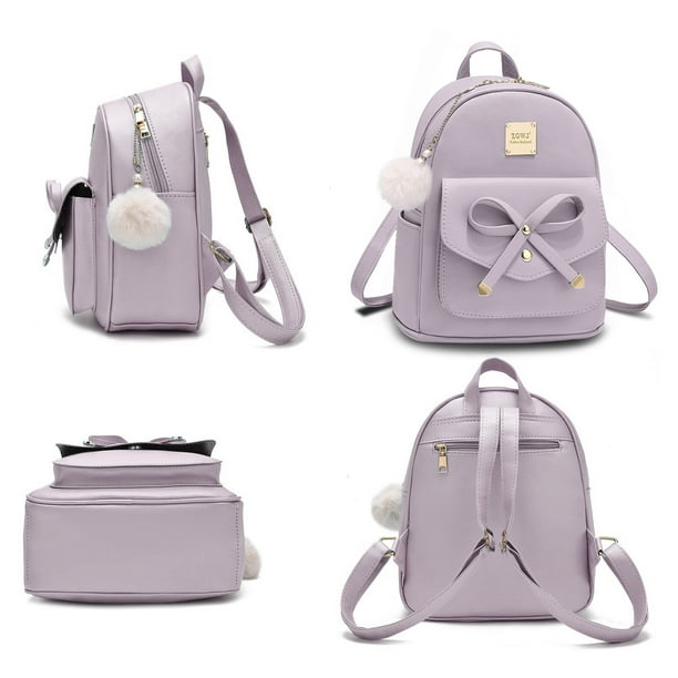 3-Piece Mini Leather Backpack Set, Bowknot Decor, Casual 