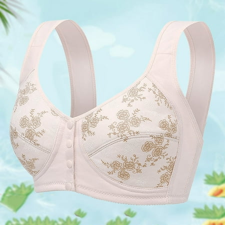 Huabfeil Women s Plus Size Full Coverage Front Closure Posture Back Unpadded Wireless Double Support Minimizer Bra for Older Ladies