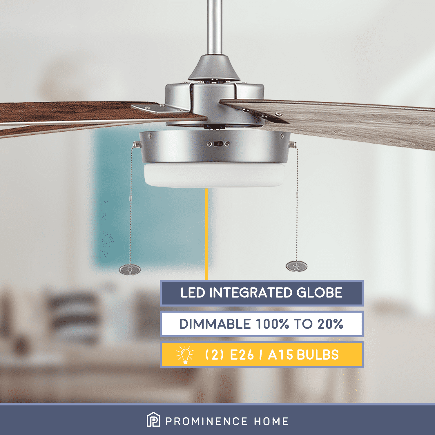 Prominence Home 52" Memphis Pewter Ceiling Fan, Pull Chain, 4 Blades
