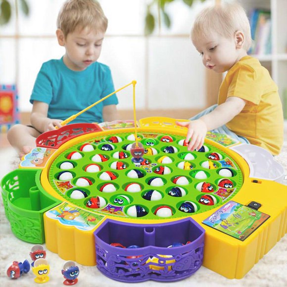 SUTENGDA Fishing Game Electric Double Rotating Fish Pool with Lights and Music Fishing Board Toy 24 Fish Children Education Toy