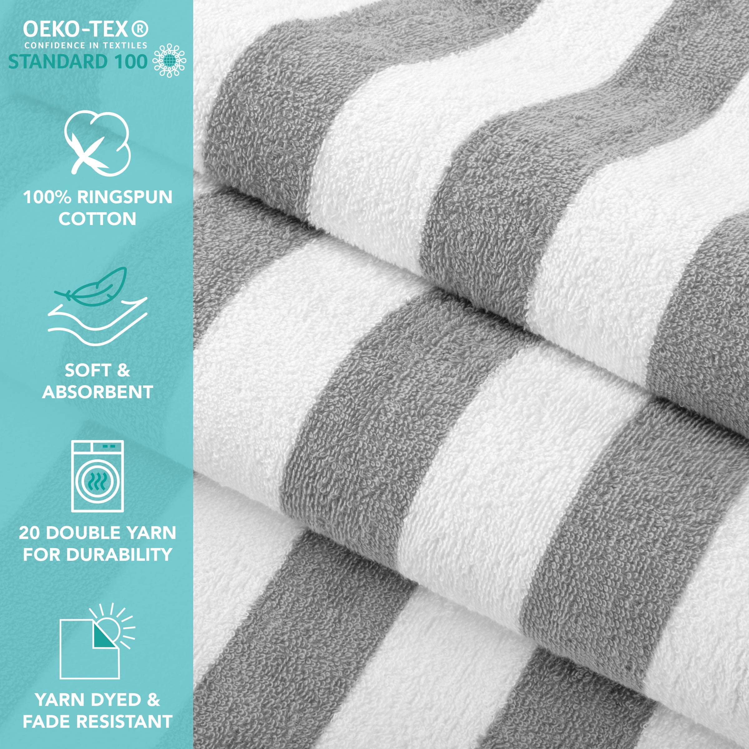 Arkwright Oversized California Beach Towels - Ringspun Cotton Pool Towel - 30 x 70 in. - (4 Pack) Grey
