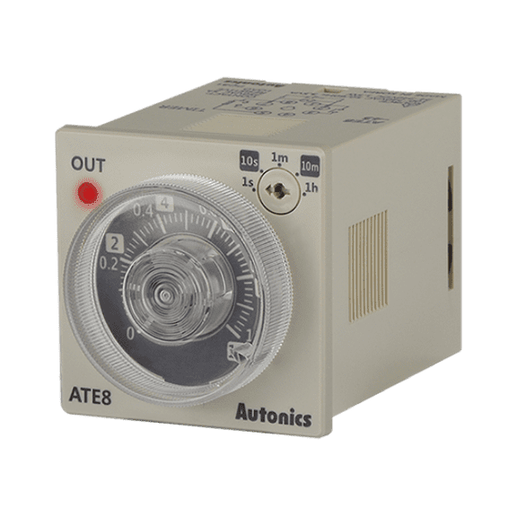 ATE8-41 Autonics Timer, Analog, 1 Sec/ 10 Sec/ 1 Min/ 10 Min/ 1 Hour, Time limit 1C + Instantaneous 1a, 8-Pin
