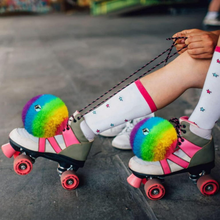 2 Pieces Large Roller Skate Pom Poms for Women Girls Princess Fluffy Tie-on Roller  Skate Pom Poms with Jingle Bells Fuzzy Pom Poms Quad Roller Skate  Accessories, 8 cm 