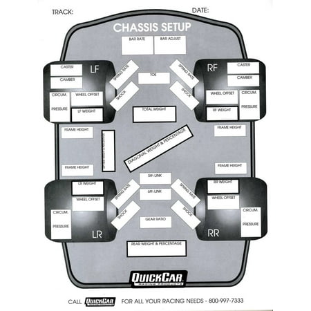 Quickcar Racing Products Chassis Setup Chart 50 pc P/N