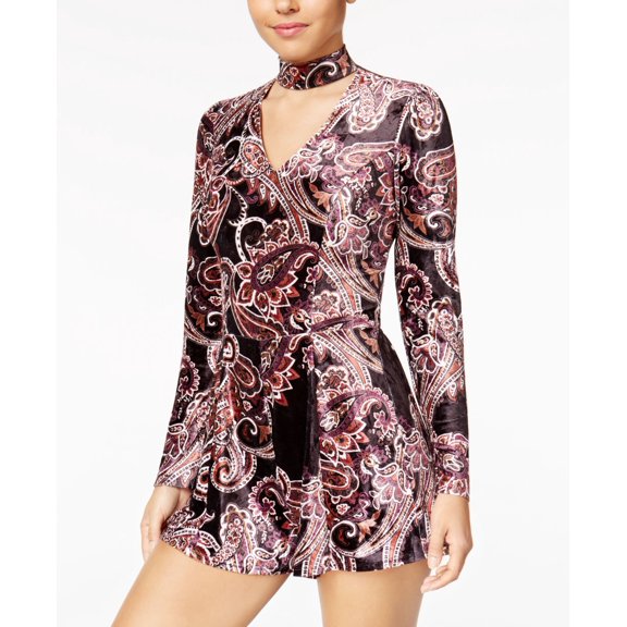 Be Bop Juniors' Printed Cotton Velvet Choker Romper L