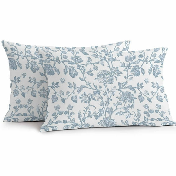Pastoral Flowers Outdoor Pillow Covers Pack of 2 Vintage Light Blue Flower Farmhouse Plant Waterproof Throw Pillow Covers Decorative Cushion Cases for Patio Garden Tent Balcony Couch 20x12 inch