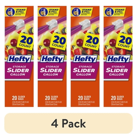 (4 pack) Hefty Slider Gallon Storage Bags, 20 Count