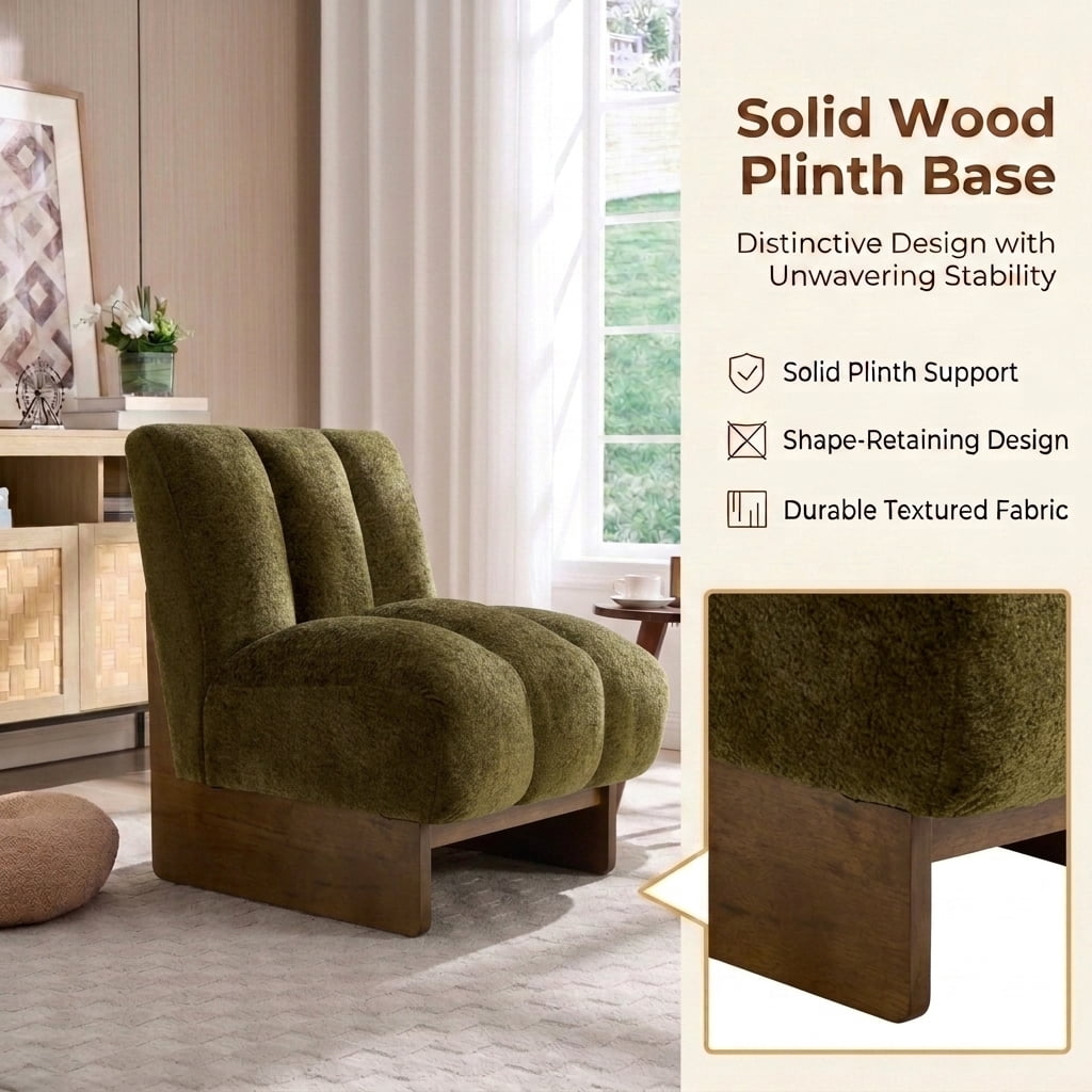 MOONMISS Modern Chenille Fabric Armchair with Wood Legs, Comfy Upholstered Reading Accent Chairs for Living Room,Green