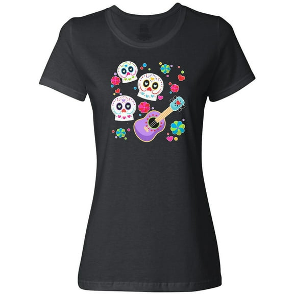 Inktastic Day of the Dead Owl Sugar Skulls and Guitar Women's T-Shirt