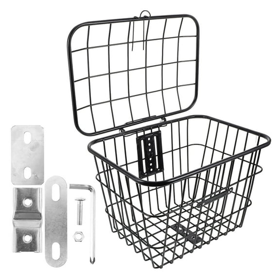 Tineasur Thickened Black Bike Basket with Lid for Bicycles and E-Bikes 1Set