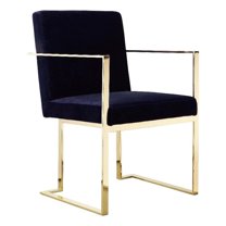 Benjara Boly 22" Dining Side Chair Armchair- Navy Blue Velvet- Gold Steel Frame