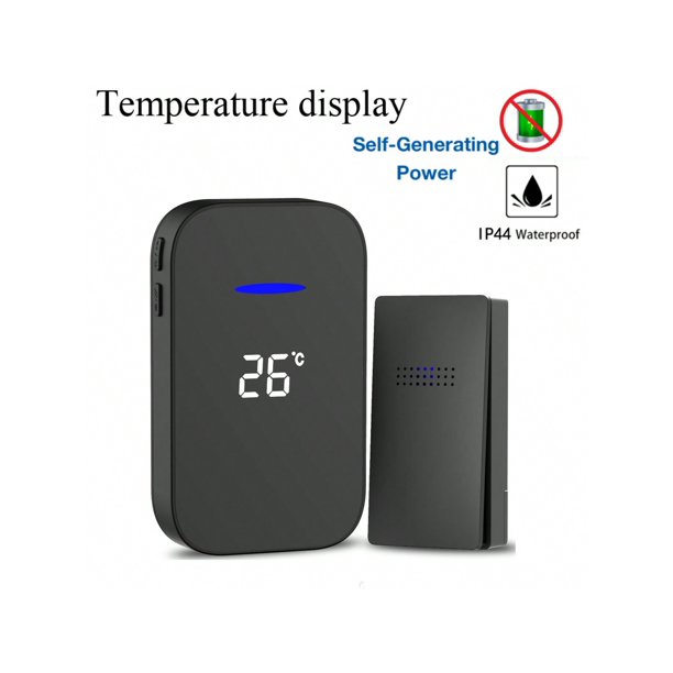 White Waterproof Self-Powered Wireless Doorbell With 38 Ring Tones, Temperature Display And Remote Control, Ideal For Home Use