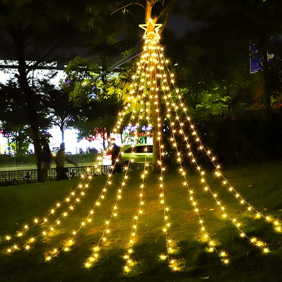 Haili Star String Lights with Big Tree Topper, 317 Led Waterfall Christmas Tree Lights Outdoor Waterproof for Yard Christmas Decoration Indoor Twinkle Fairy Lights Warm White