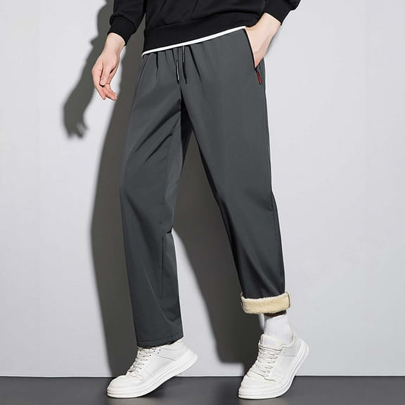 Gamivast Fleece Sweatpants Men Loose Open Bottom Straight Leg Pants with Zipper Pockets Winter Elastic Waist Drawstring Hiking Pants Workout Gym Clothes