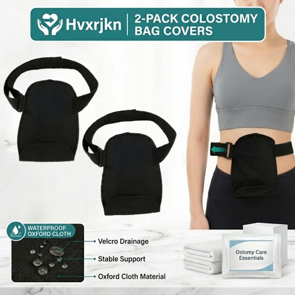 2Pcs Colostomy Bag Covers Waterproof Ostomy Bag Adjustable Ileostomy Bag Reusable Ostomy Pouch Lightweight Stoma Pouch Cover for Women Men Black